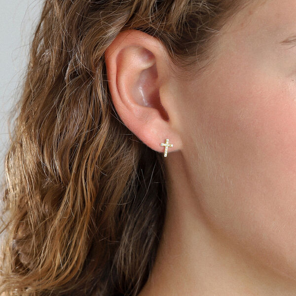 CLARA Crystal Cross Studs, gullbelagt, Pilgrim