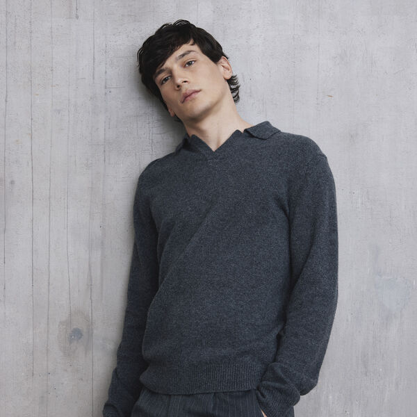 CFKARL Lambswool Polo Knit, silver mink melange, Casual Friday