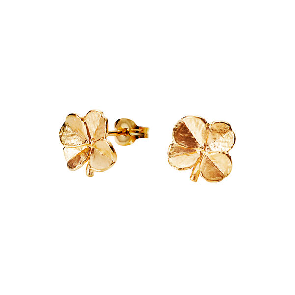 Firkløver ørestikker, gullbelagt, Flora Danica Jewellery