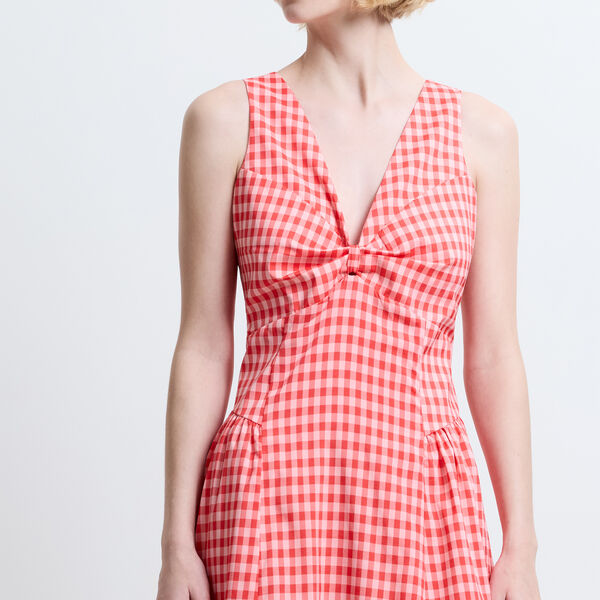 SHEILA CHECKS MIDI DRESS, red/pink gingham, French Connection