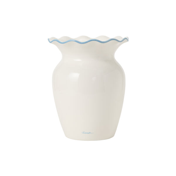 Stoneware Wavy Vase, white/blue, Lexington