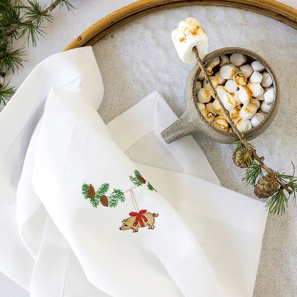 Juleserviett med julehjerte, hvit, Langkilde & S&oslash;n