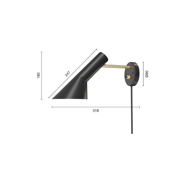 AJ vegglampe, brass/black, Louis Poulsen