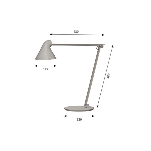 NJP bordlampe, lysegrå, Louis Poulsen