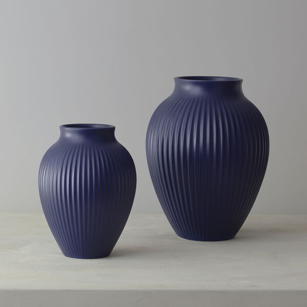Knabstrup vase ripple, mat dark blue, Knabstrup Keramik