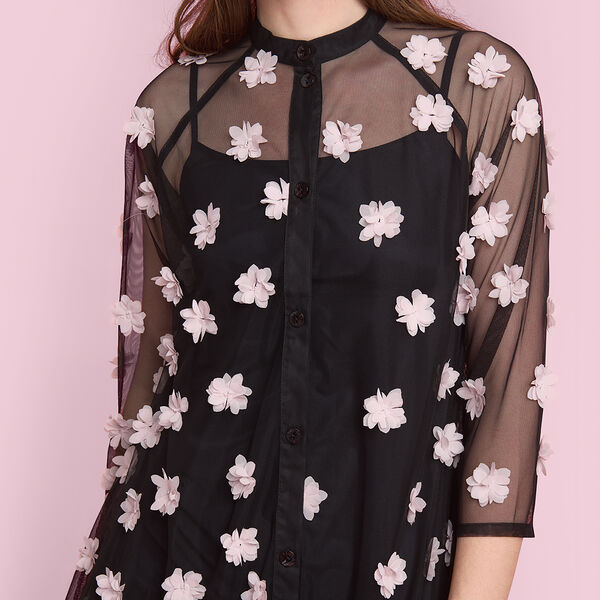 Blossom mesh kjole, svart/pale pink flower, BITTE KAI RAND