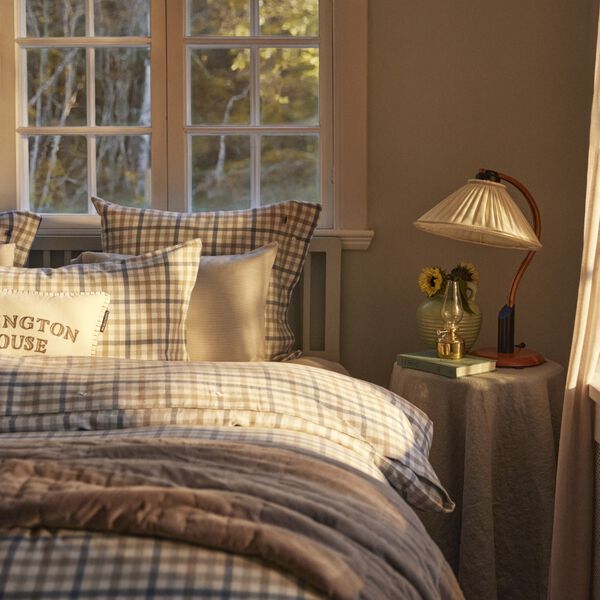 Cotton Flannel Putetrekk, misty blue/beige/white, Lexington