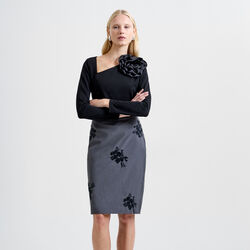 JAMIE TAILORED FLORAL SKIRT, charcoal grey black, French Connection