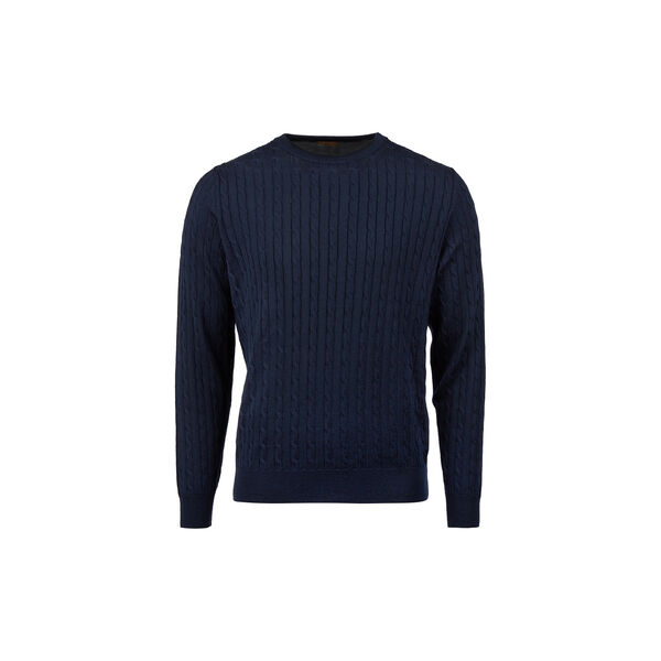 Herre crew neck cable strikk, marine, Stenströms