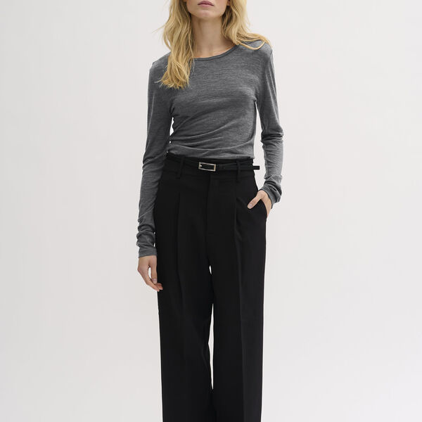 10 THE ONECK LONG SLEEVE, dark grey melange, My Essential Wardrobe