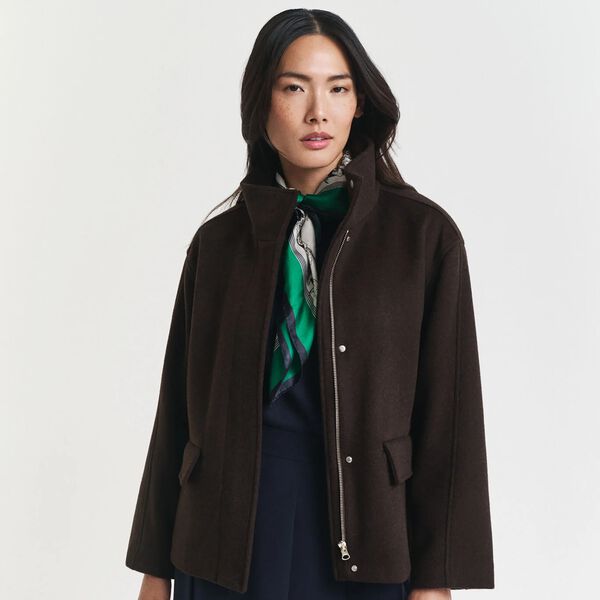 Short Wool Jacket with Zip, deep brown, Gant