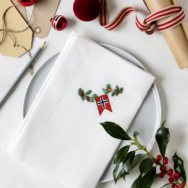 Juleserviett med julehjerte, hvit, Langkilde & Søn