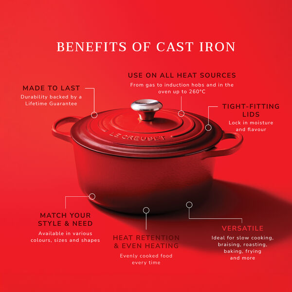 Signature st&oslash;pejern rund gryte &Oslash; 26 cm, cerise, Le Creuset