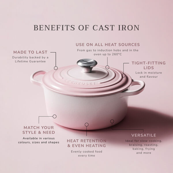 Signature st&oslash;pejern rund gryte &Oslash; 24 cm, shell pink, Le Creuset