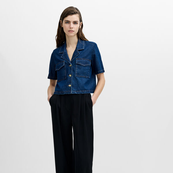 ARCHIE DENIM BUTTON THROUGH SHIRT, authentic indigo, French Connection