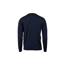 Herre crew neck cable strikk, marine, Stenströms