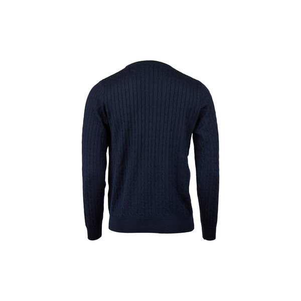 Herre crew neck cable strikk, marine, Stenströms