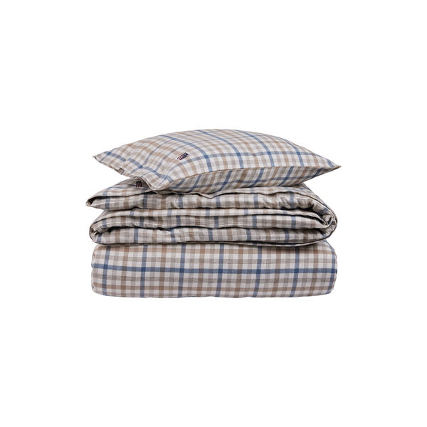 Cotton Flannel sengetøy, misty blue/beige/white, Lexington