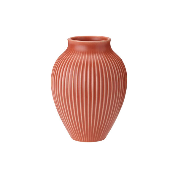 Knabstrup vase ripple, korall, Knabstrup Keramik