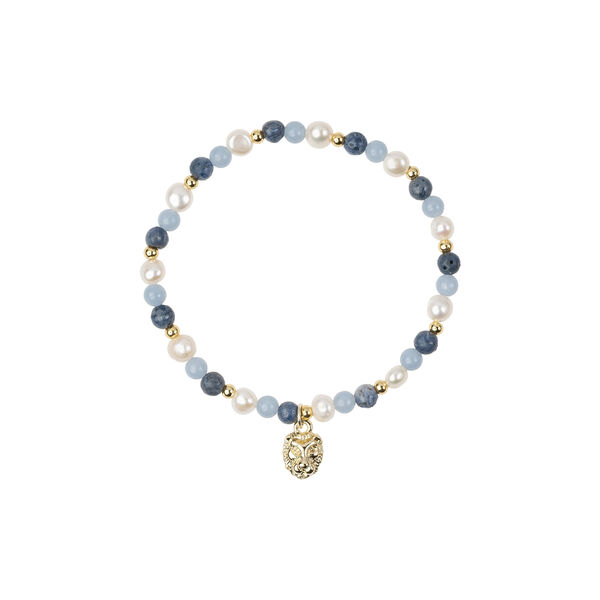 Stone/Pearl Bead armb&aring;nd 4 mm m/Charm, blue mix, DARK department