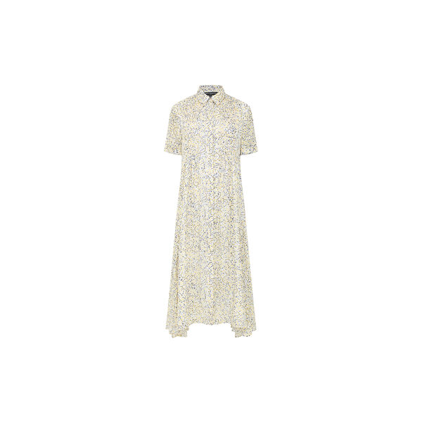 JULIA SATIN SHIRT DRESS, white yellow multi, French Connection