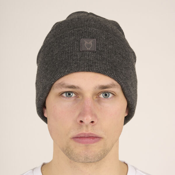 Double layer wool beanie, dark grey melange, KnowledgeCotton Apparel 