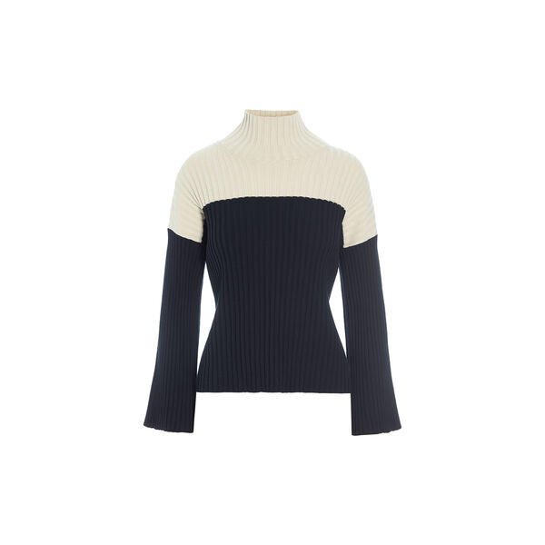 Bloom ribbestrikket blusse, black/ivory block, BITTE KAI RAND