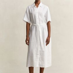LINEN SS SHIRT DRESS, white, Gant