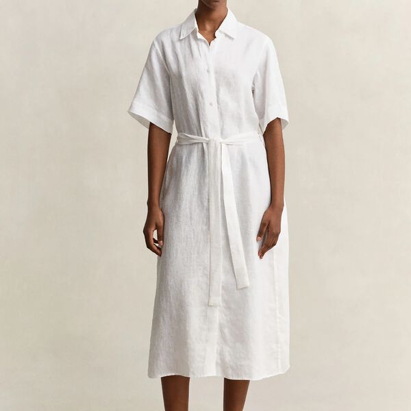LINEN SS SHIRT DRESS, white, Gant