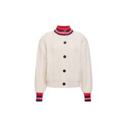 KENLEY HIGH COLLAR CARDIGAN, porcelain cream / rouge red / new navy, French Connection