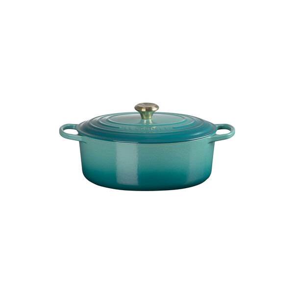 Signature st&oslash;pejern oval gryte &Oslash; 31 cm, bleu riviera, Le Creuset