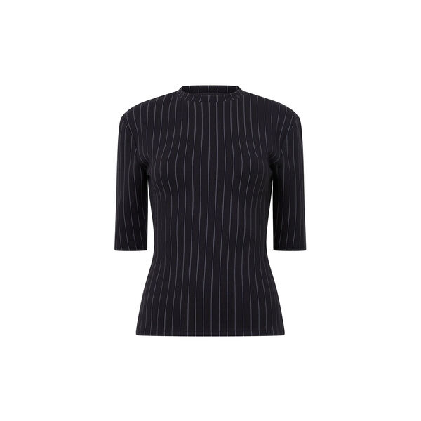 REGINA JERSEY SHOULDER PAD TEE, black/white, French Connection