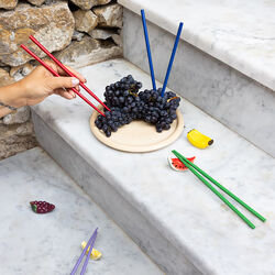 Spisepinneholdere frukt 4 stk, gul/lilla/rød, Byon