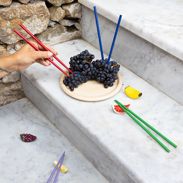 Spisepinneholdere frukt 4 stk, gul/lilla/rød, Byon