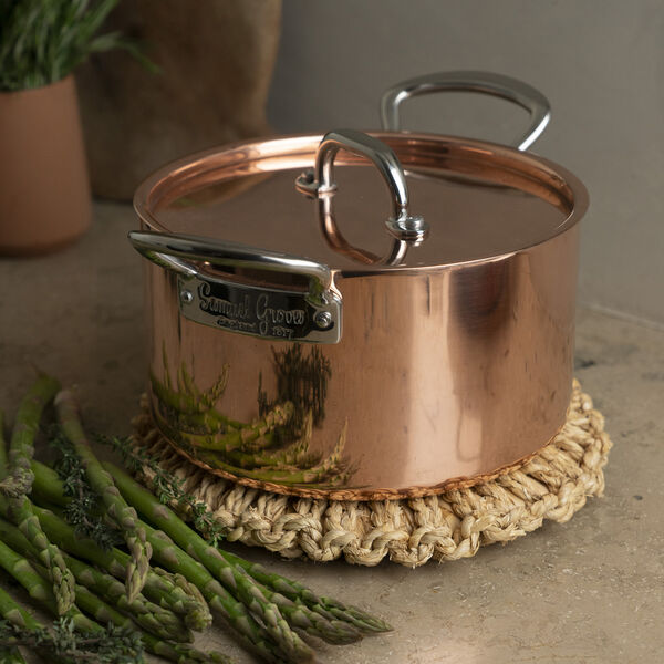 Gryte i kobber med lokk 3 l, kobber, Samuel Groves