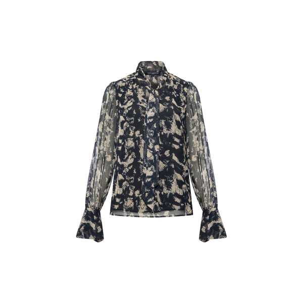 AMELIA HALLIE TIE NK BLOUSE, black multi, French Connection