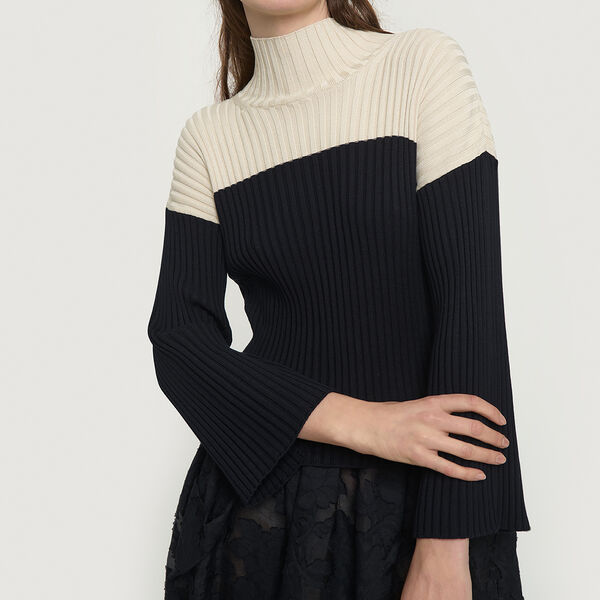 Bloom ribbestrikket blusse, black/ivory block, BITTE KAI RAND