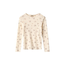 Wool T-Shirt L/S Alfie, 3130 eggshell flowers, Wheat