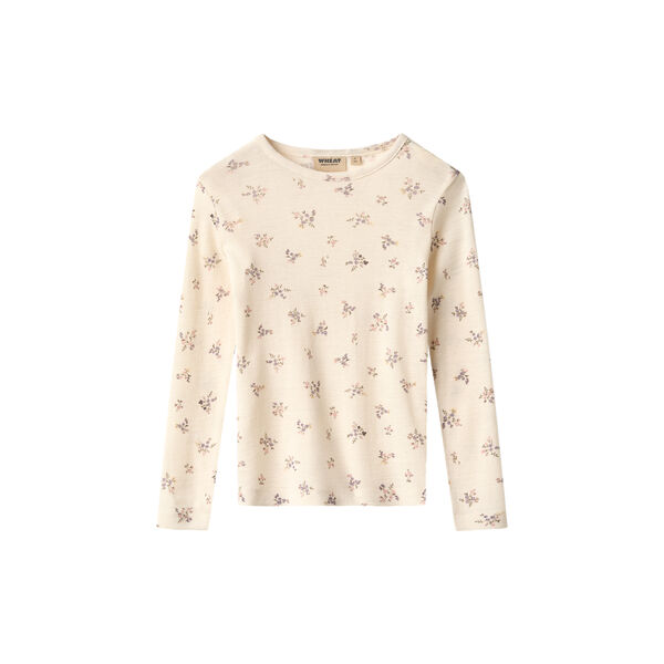 Wool T-Shirt L/S Alfie, 3130 eggshell flowers, Wheat