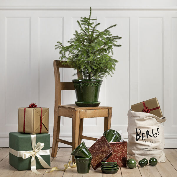 K&oslash;benhavner GLAZED krukke med underfat, emerald green, Bergs Potter