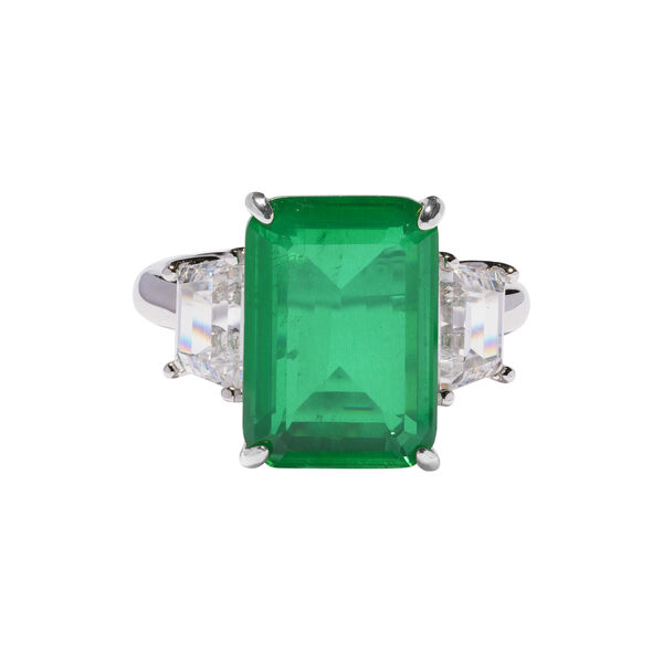 Emerald Trapezoid Trilogy Ring, green, Crystal Haze