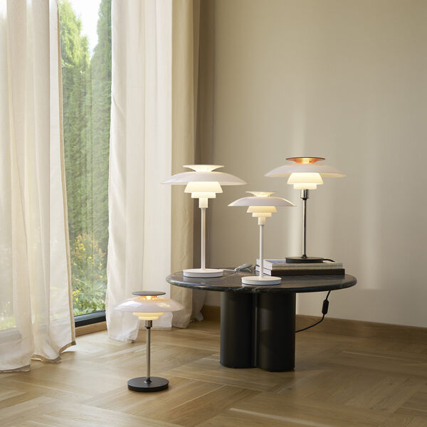 PH 80 Portable Lamp, opal white/high lustre chrome plated, Louis Poulsen