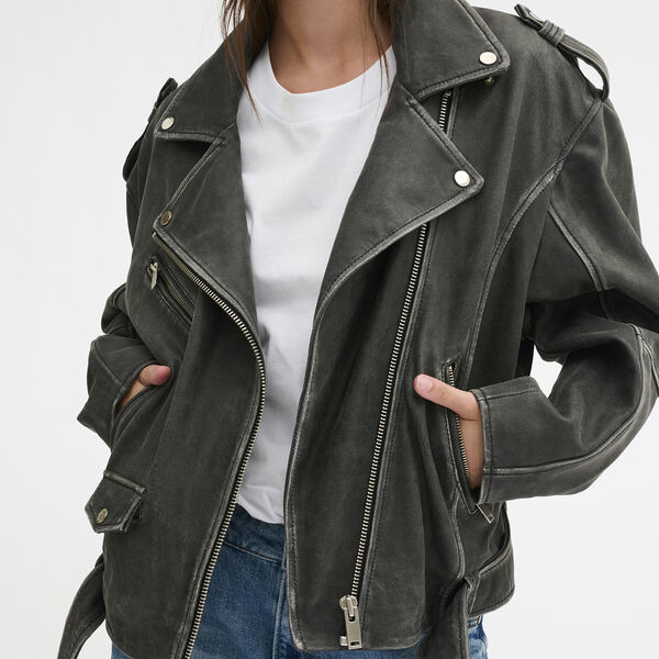MWGilo Leather Jacket, medium grey retro wash, My Essential Wardrobe