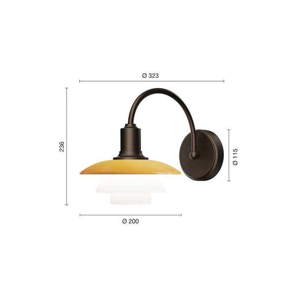 PH 2/2 Vegglampe Centenary Edition, amber/opal white, Louis Poulsen