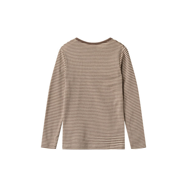 Wool T-Shirt L/S Alfie, 9578 wood stripe, Wheat