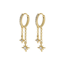 Winny - Crystal Stars on Chain Hoop øreringer, gull, timi of Sweden