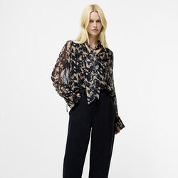 AMELIA HALLIE TIE NK BLOUSE, black multi, French Connection