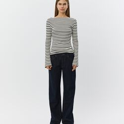 CeceSW Boat-Neck Long-Sleeve T-Shirt, white black striped, Sofie Schnoor