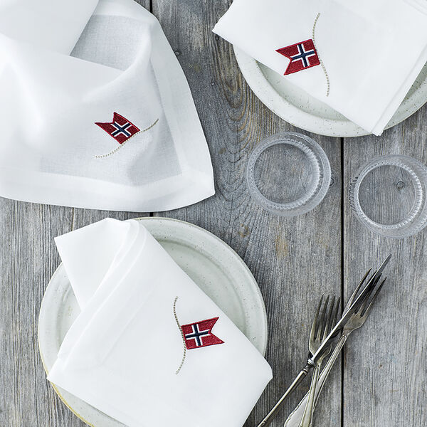 Serviett med norsk flagg, hvit, Langkilde & Søn