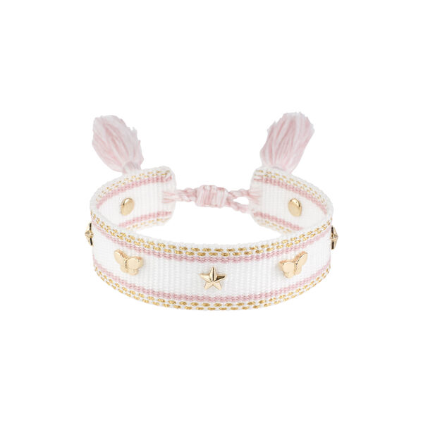 Woven Friendship armb&aring;nd m/Star Studs, white w/light rose/gold, DARK department